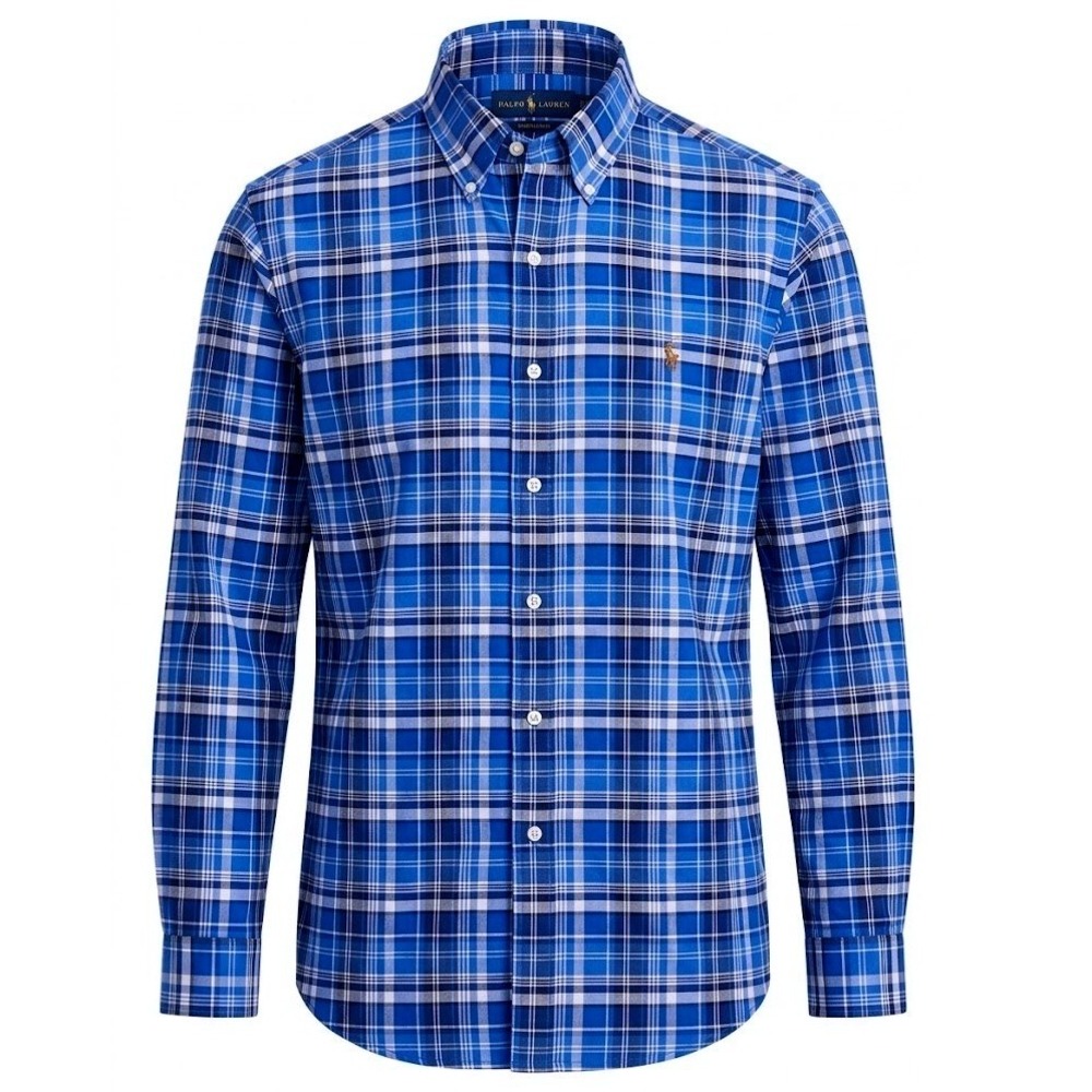Ralph Lauren Mens Blue Plaid Cotton Button Down Shirt Large Heavy Weight - AC